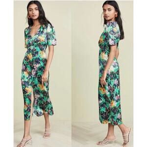 Saloni Green Floral Silk Dress Size US 0, UK4, XS (NWT)
